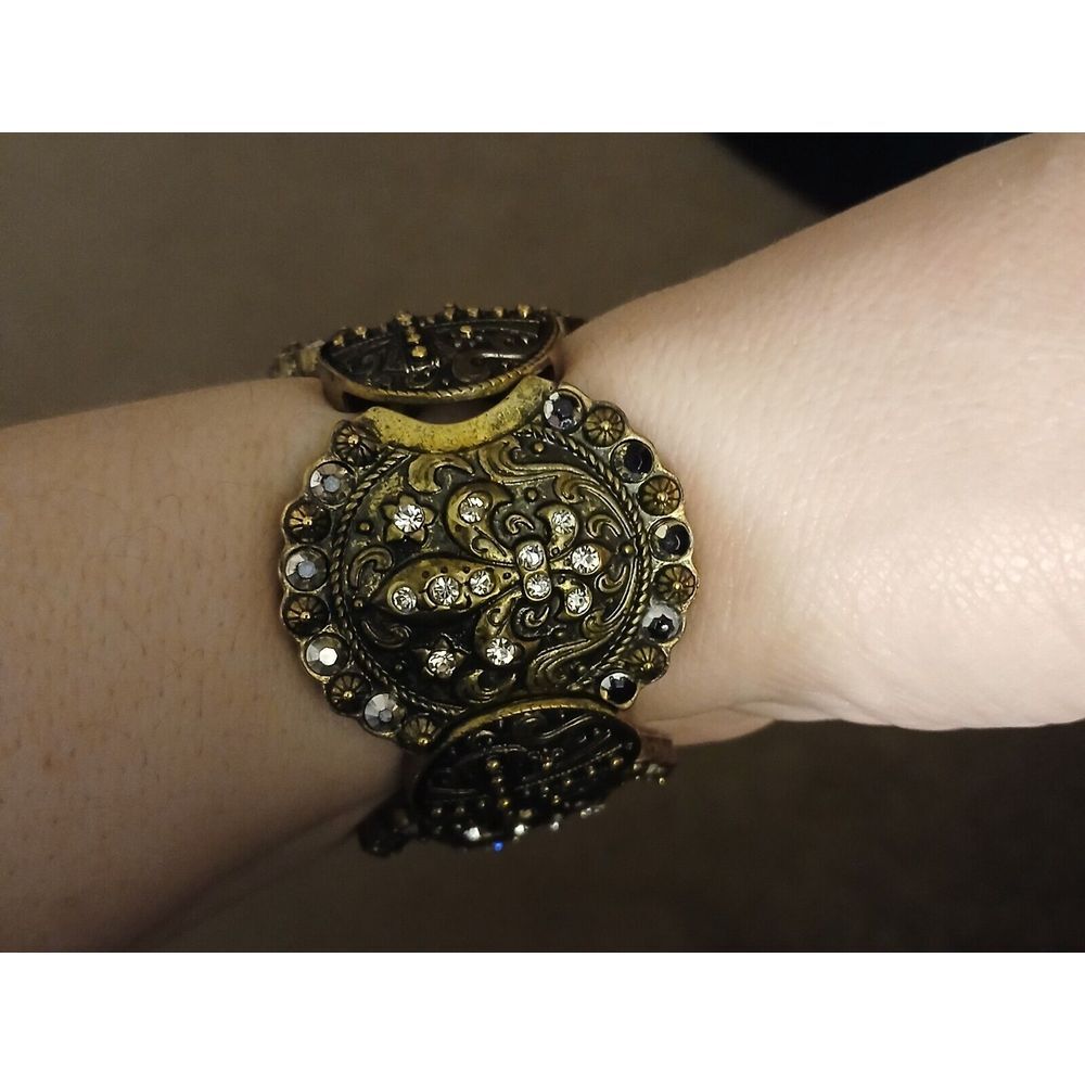 Vintage Cross Cowgirl Style Inspired‎ Unusual Brass Panel BangleBracelet 8" #569